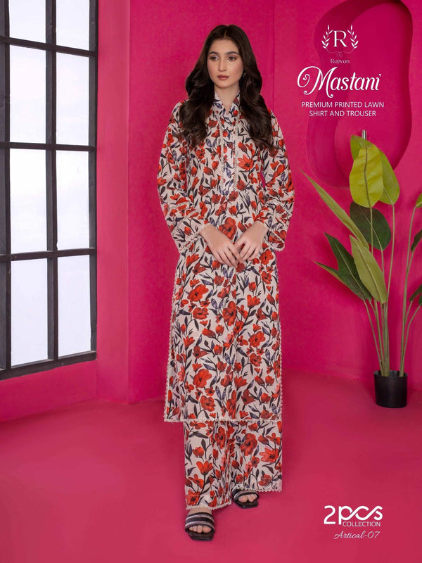 Mastani by Rajwan – 2PC Printed Lawn Summer Suit | 2025 Collection