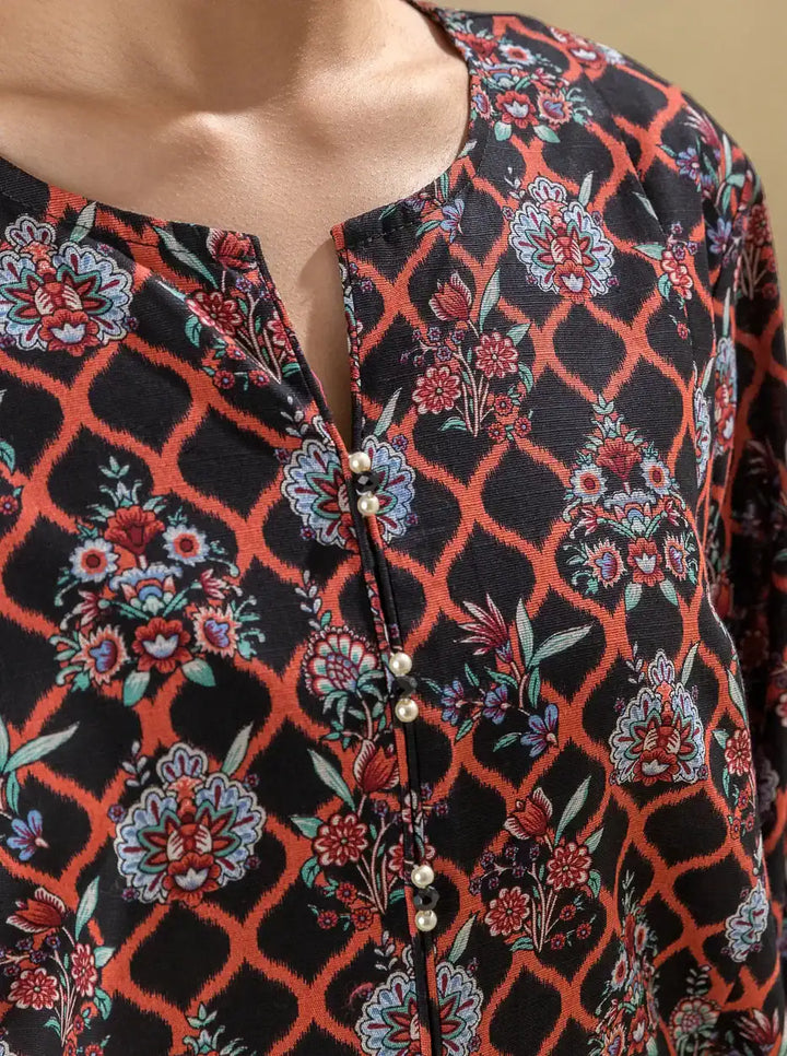 BEECHTREE 2 PIECE - PRINTED KHADDAR SUIT WITH HERRINGBONE SHAWL