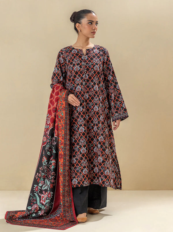 BEECHTREE 2 PIECE - PRINTED KHADDAR SUIT WITH HERRINGBONE SHAWL