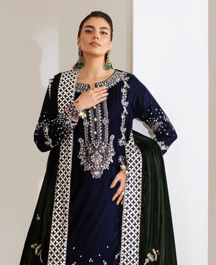 Nureh 3Pc Embroidered And Embellished Velvet - NW-109 - RUBAB CLOSET