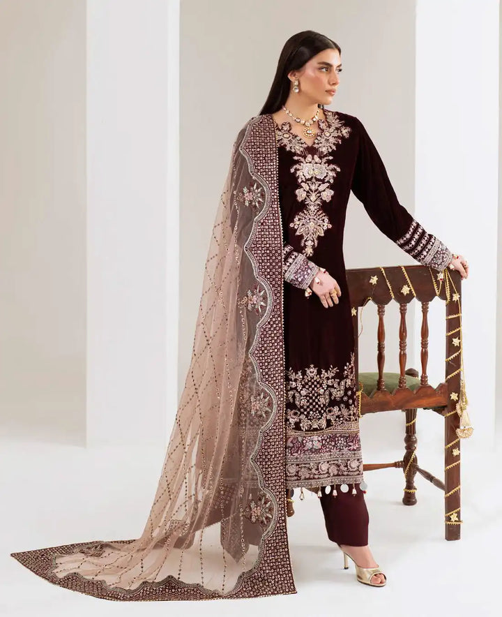 Nureh 3Pc Embroidered And Embellished Velvet - NW-110 - RUBAB CLOSET