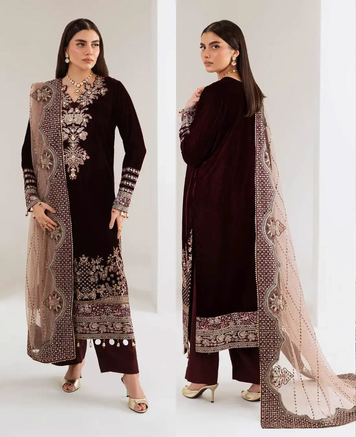 Nureh 3Pc Embroidered And Embellished Velvet - NW-110 - RUBAB CLOSET