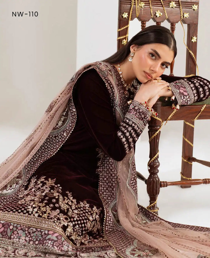 Nureh 3Pc Embroidered And Embellished Velvet - NW-110 - RUBAB CLOSET