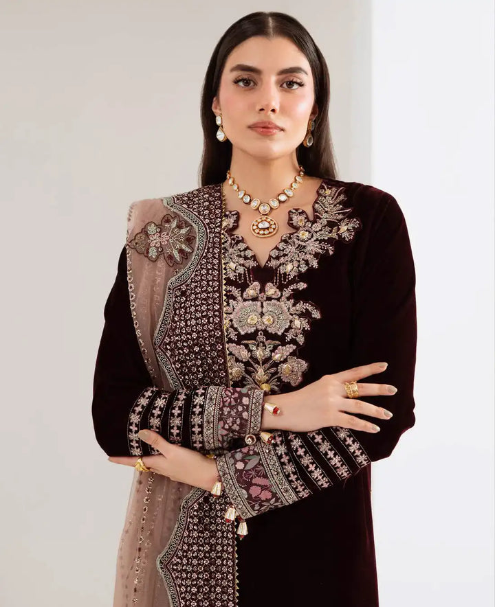 Nureh 3Pc Embroidered And Embellished Velvet - NW-110 - RUBAB CLOSET