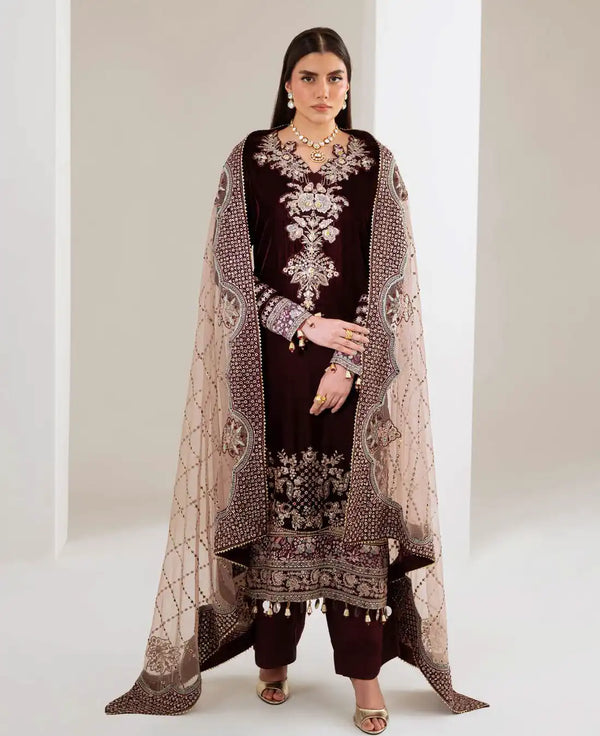 Nureh 3Pc Embroidered And Embellished Velvet - NW-110 - RUBAB CLOSET