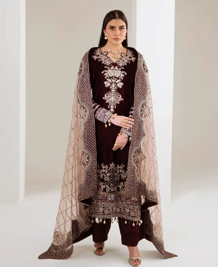 Nureh 3Pc Embroidered And Embellished Velvet - NW-110 - RUBAB CLOSET
