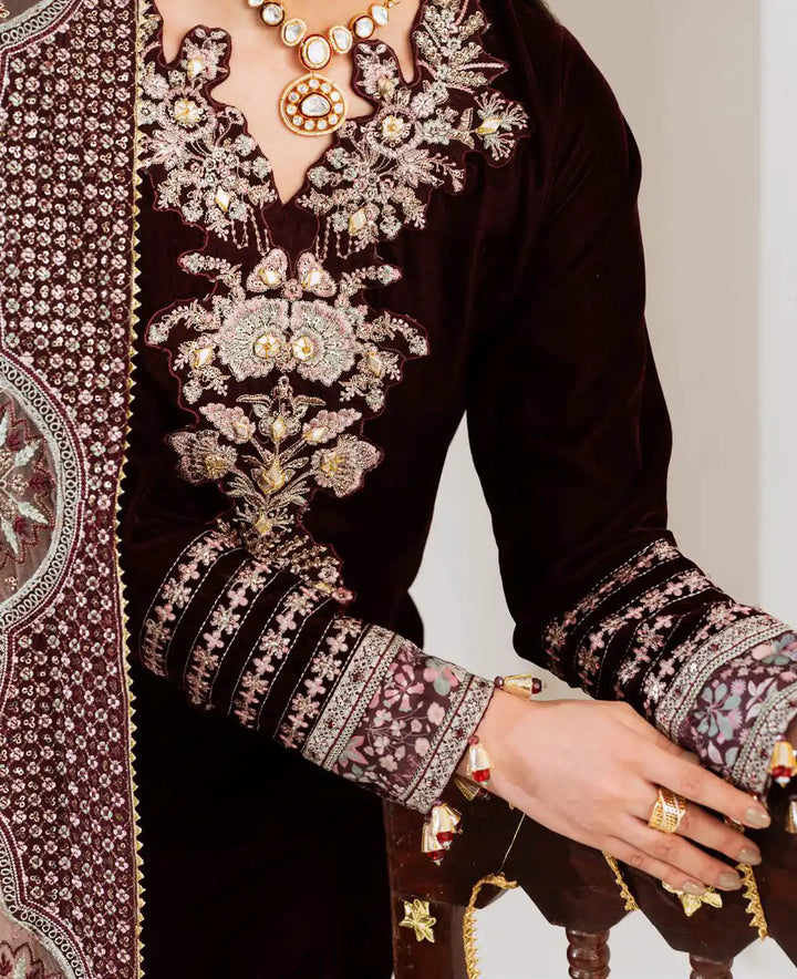 Nureh 3Pc Embroidered And Embellished Velvet - NW-110 - RUBAB CLOSET