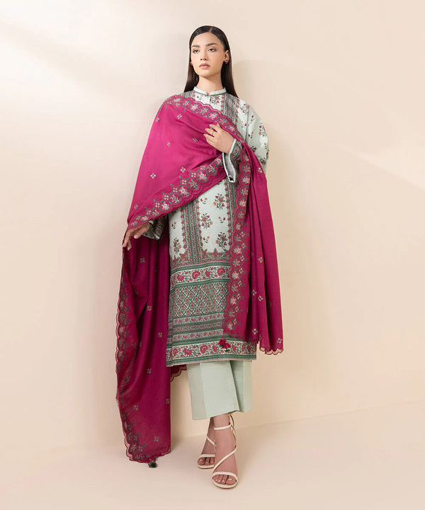Sapphire 3Pc Embroidered khaddar Suit - U3PESG24V822