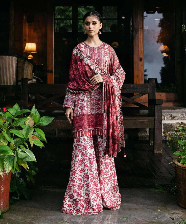 Sapphire 3Pc Embroidered khaddar Suit - U3PESG24V827