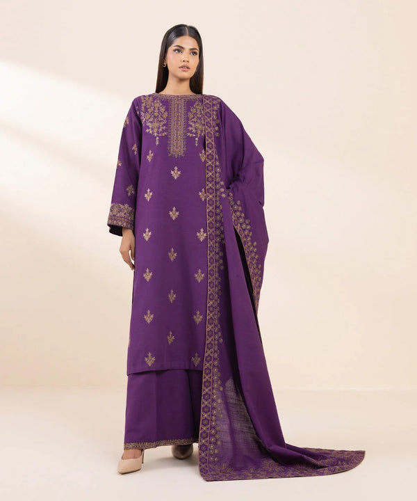 Sapphire 3 Piece - Embroidered Khaddar Suit - U3PEST24V929