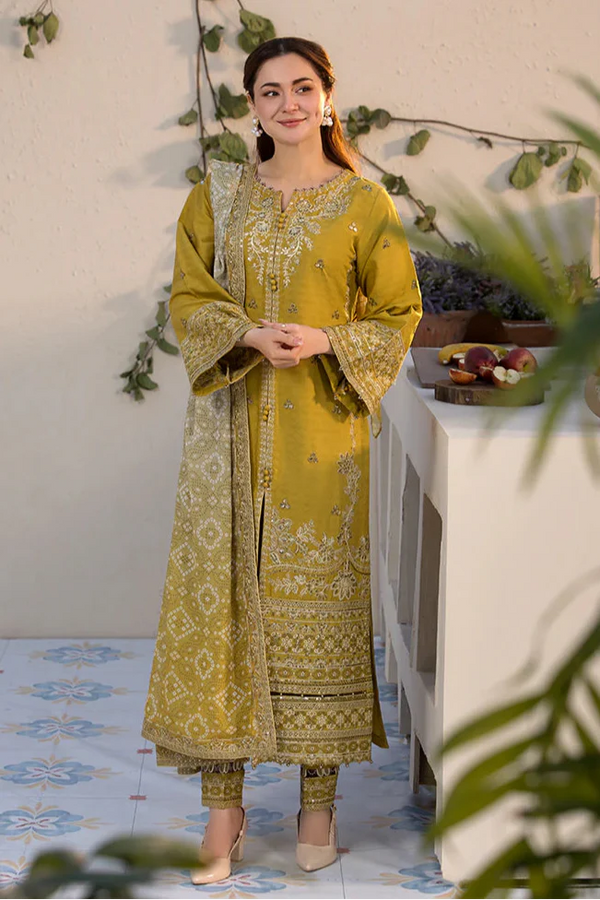 Dhanak-3PC Embroidered Shirt with Digital Printed Wool Shawl - 3289 - RUBAB CLOSET