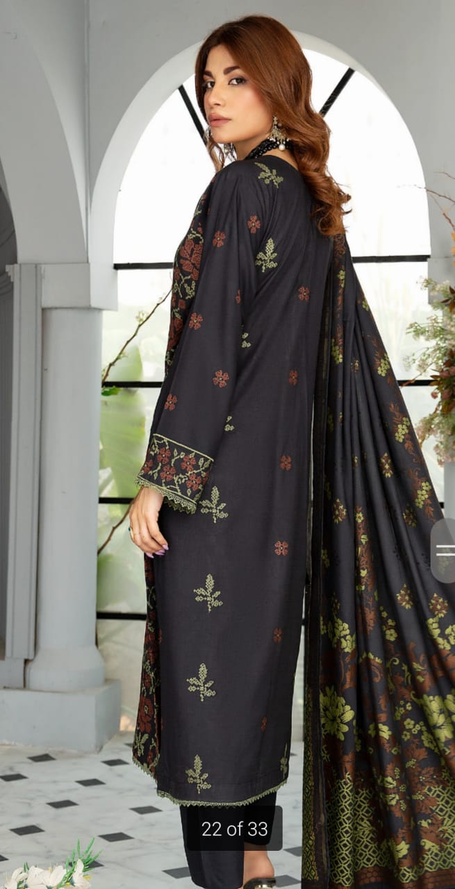 Dastoor Embroidered Swiss Wool Collection with Swati Shawl