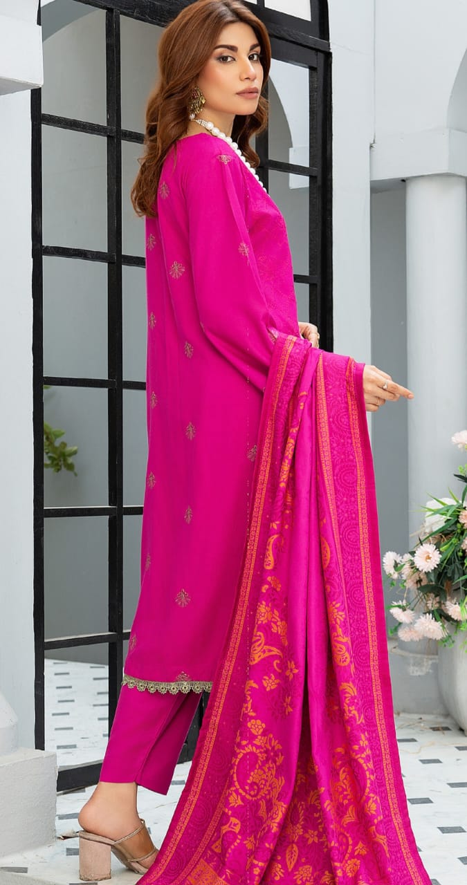 Dastoor Embroidered Swiss Wool Collection with Swati Shawl