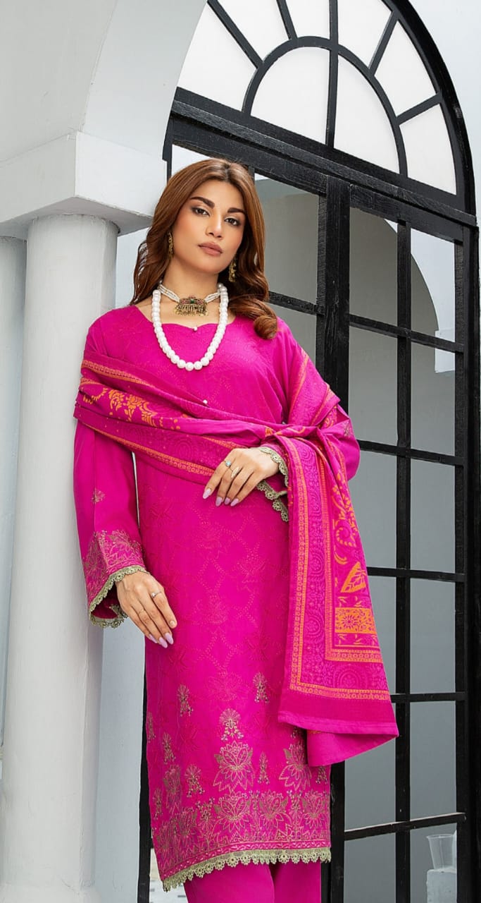 Dastoor Embroidered Swiss Wool Collection with Swati Shawl