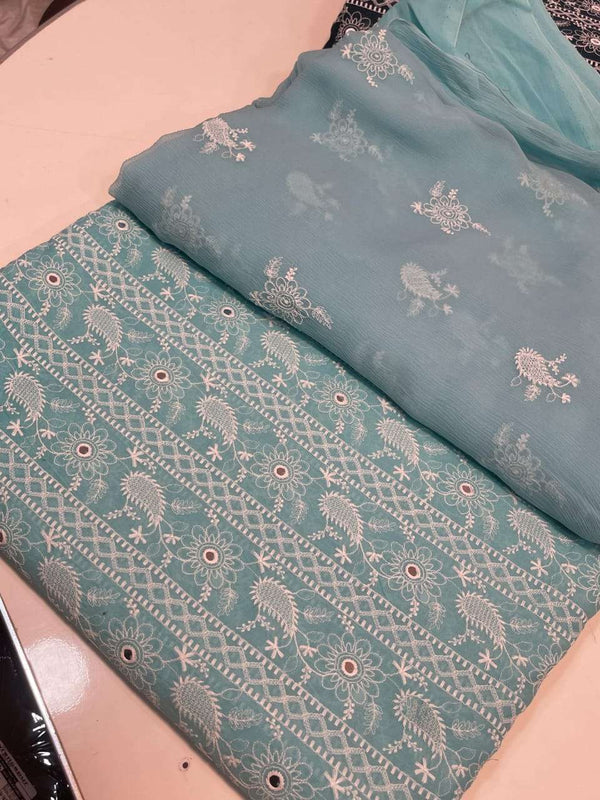 Bareeze-Inspired Sky Blue Chikankari Suit with Mirror Work