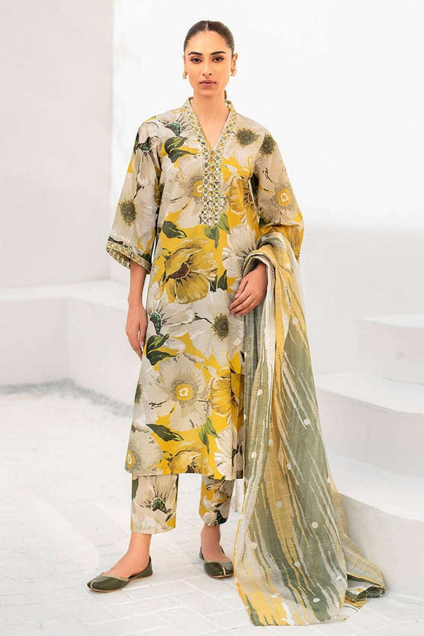 Baroque - 3PC Yellow Floral Printed Lawn