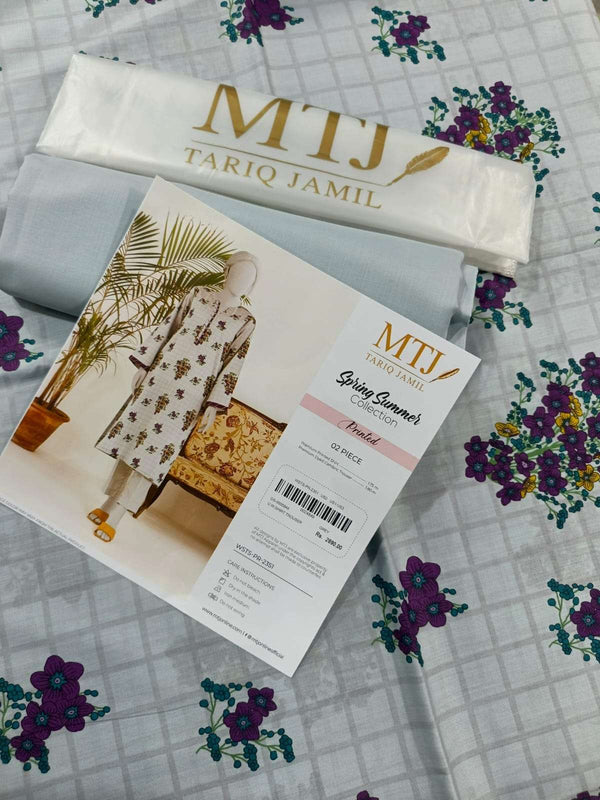 MTJ Summer'25 Printed Lawn 2PC | White