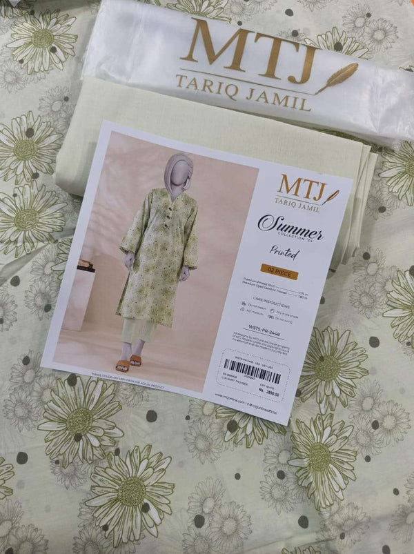 MTJ Summer'25 Printed Lawn 2PC | Lime Green