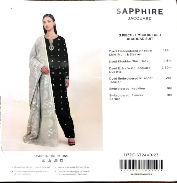 Sapphire 3Pc Embroidered khaddar Suit - U3PEST24V823