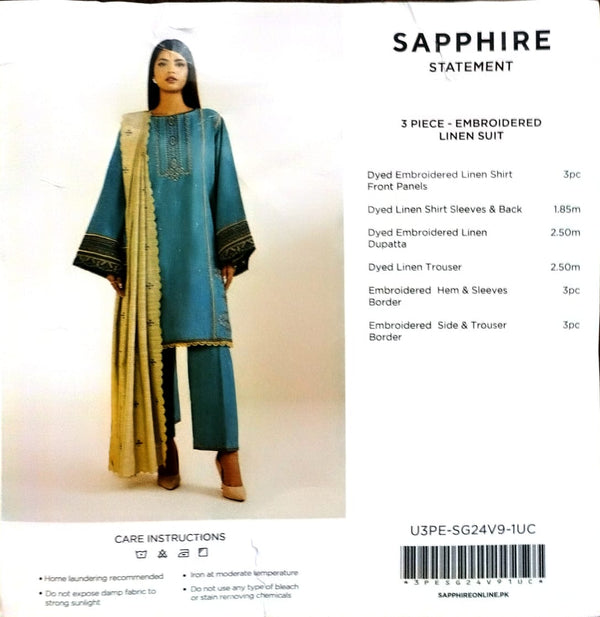 Sapphire 3Pc Embroidered khaddar Suit - U3PESG24V91UC