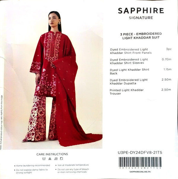Sapphire 3Pc Embroidered khaddar Suit - U3PEDY24DFV821TS