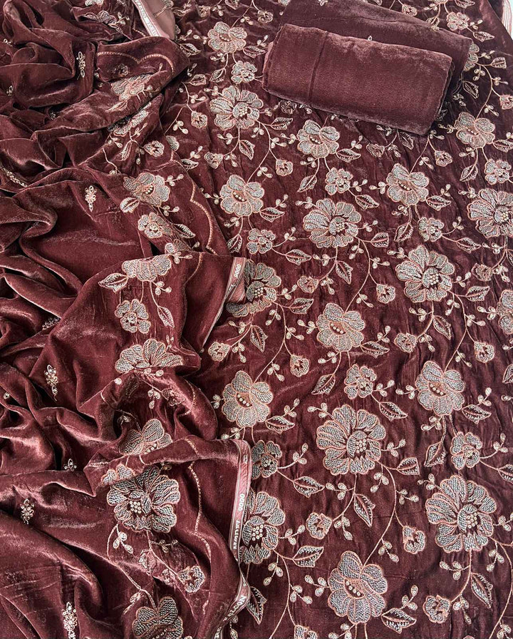 Bareeze 3PC Embroidered Micro Velvet Suit – Winter Luxury Edition