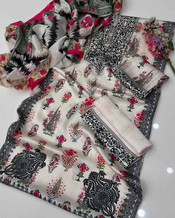 3PC Digital Printed Shamoze Silk Unstitched Dress