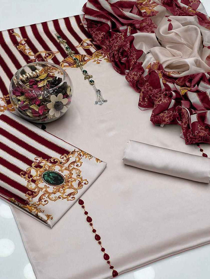 3PC Digital Printed Shamoze Silk Unstitched Dress