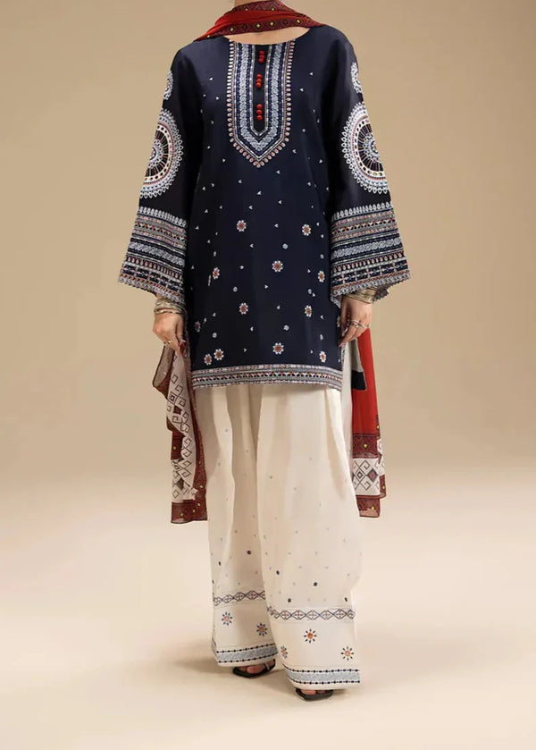 Dhanak-3PC Embroidered Shirt with Digital Printed Wool Shawl-3324