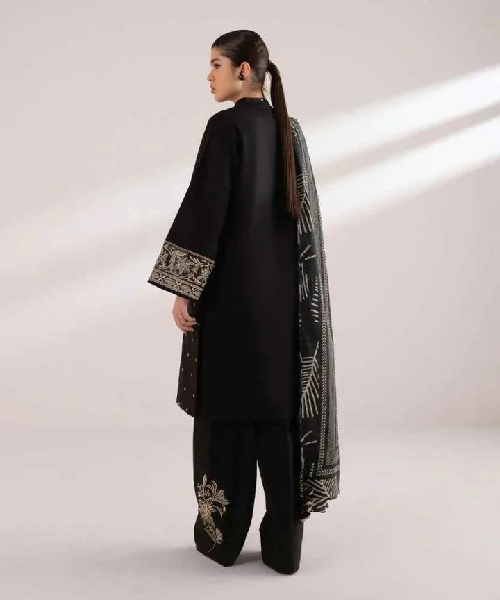 Dhanak-3PC Embroidered Shirt with Digital printed wool shawl - 3121