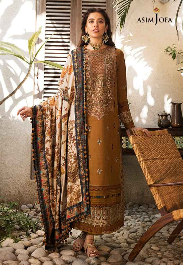 Dhanak-3PC Embroidered Shirt with Digital Printed Wool Shawl - 3572