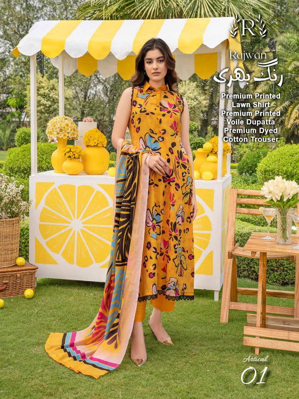 Rajwan 3PC Unstitched Premium Printed Lawn'25