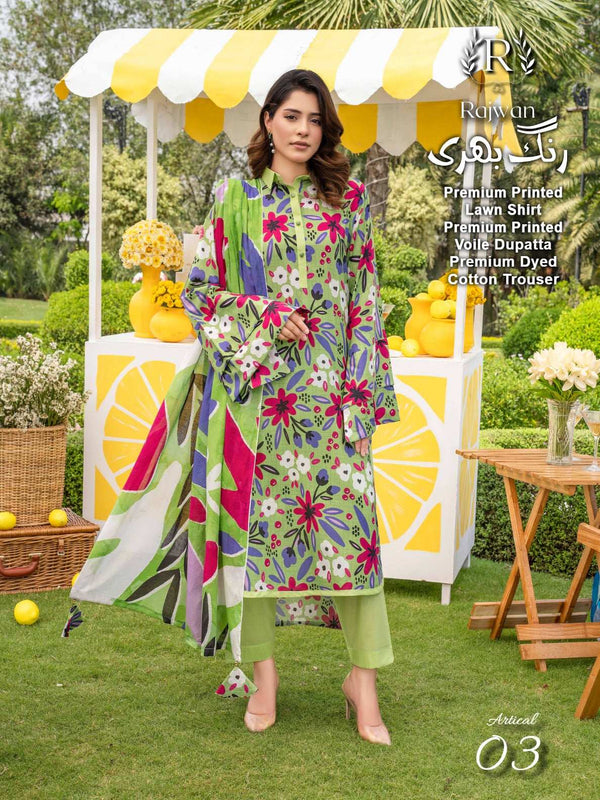 Rajwan 3PC Unstitched Premium Printed Lawn'25