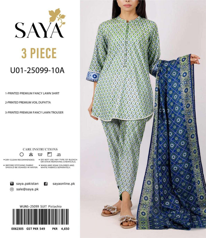 SAYA Unstitched 3Pc Printed Premium Lawn Collection