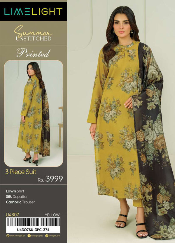 Limelight 3 Piece Lawn Suit-Printed Unstitched | U4307SU-3PC-374