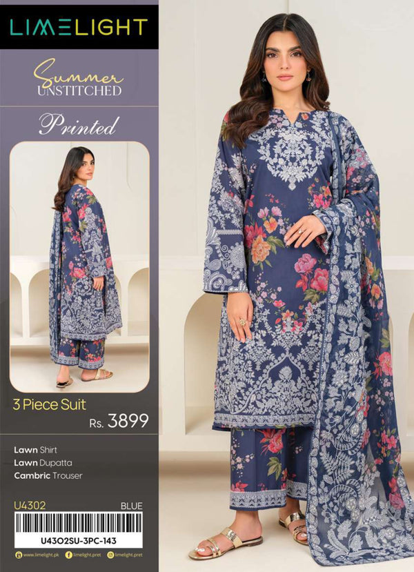 Limelight 3 Piece Lawn Suit-Printed Unstitched | U43O2SU-3PC-143