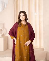 3PC Dhannak Embroidered Shirt With Embroidered Shawl-298