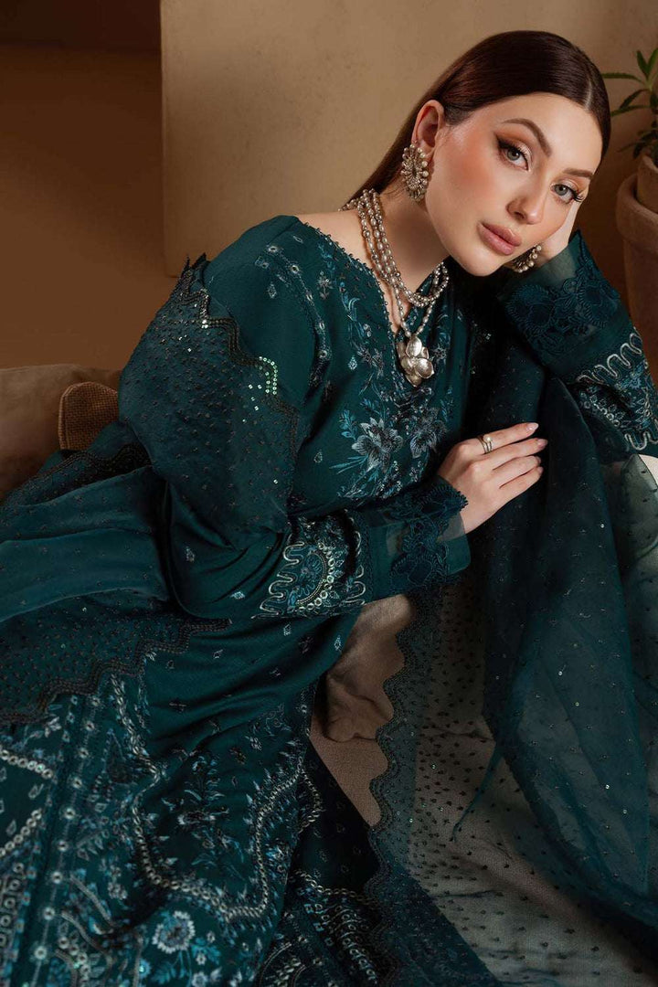 Nureh 3Pc Embroidered Karandi and Stich Embroidered Organza Dupatta Suite - NE_169