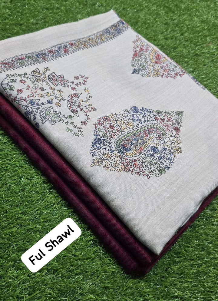 Original Pashmina Full Embroidered Shawl And Plan 2 pcs Pashmina suit– 3 Meter Shawl - RUBAB CLOSET