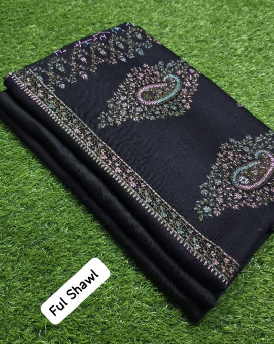 Original Pashmina Full Embroidered Shawl And Plan 2 pcs Pashmina suit– 3 Meter Shawl - RUBAB CLOSET