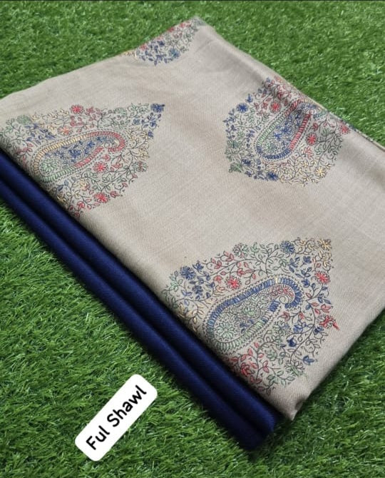 Original Pashmina Full Embroidered Shawl And Plan 2 pcs Pashmina suit– 3 Meter Shawl - RUBAB CLOSET