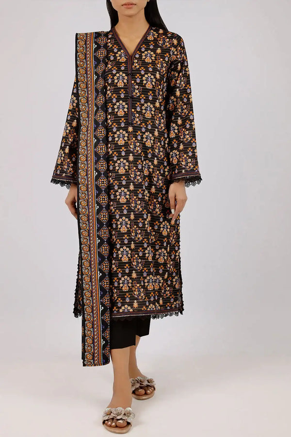 SAYA Unstitched Printed Jacquard Khaddar 3 Piece