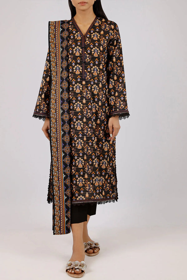 SAYA Unstitched Printed Jacquard Khaddar 3 Piece