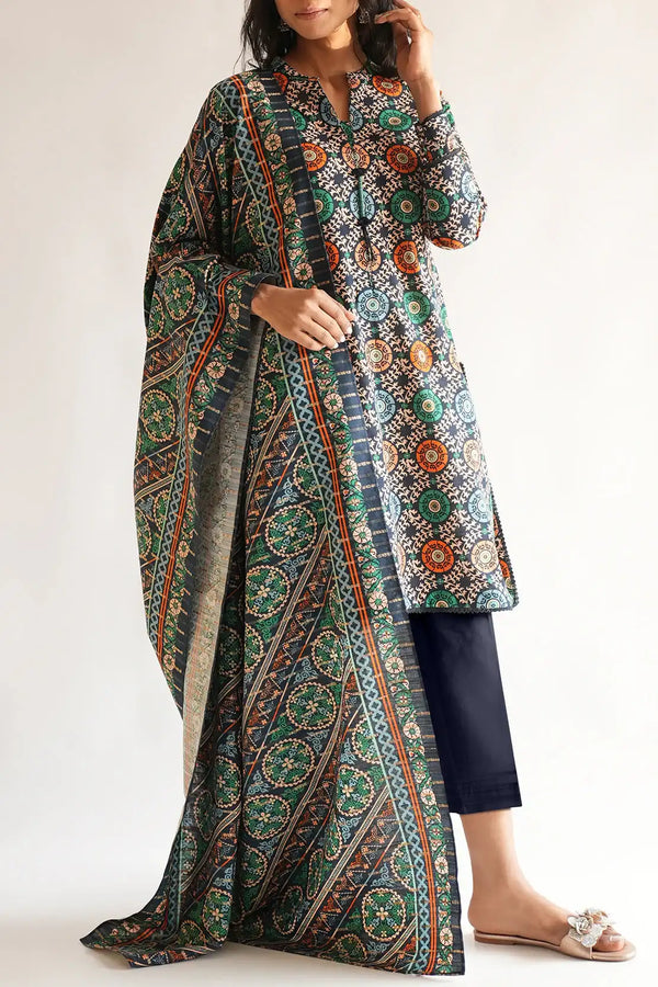 SAYA Unstitched Printed Jacquard Khaddar 3 Piece