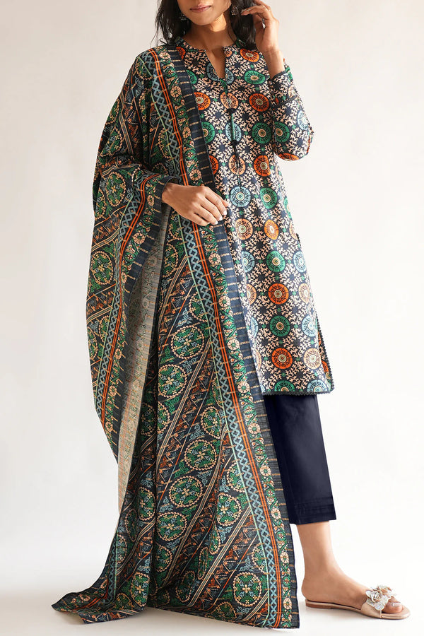 SAYA Unstitched Printed Jacquard Khaddar 3 Piece