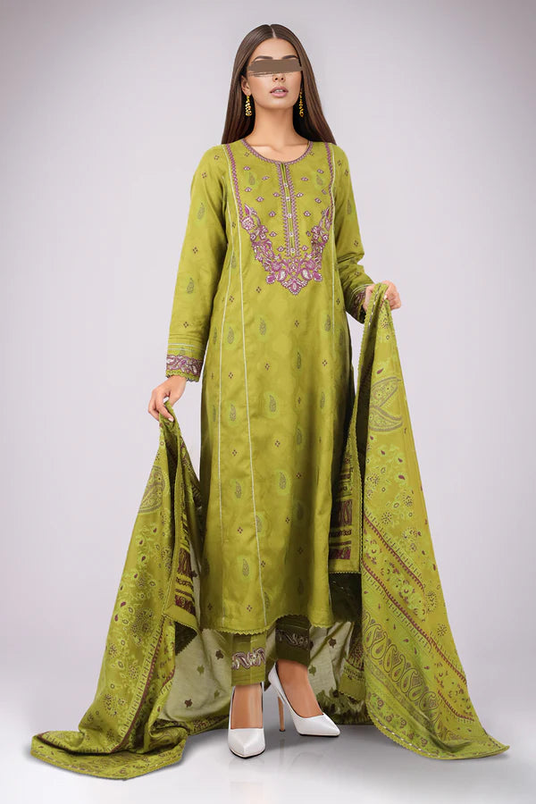 Unstitched Embroidered Jacquard Cotton 3PC - U02-24006-E32A (Olive Green)