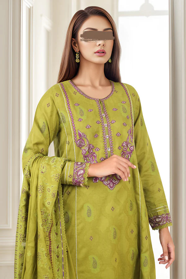 Unstitched Embroidered Jacquard Cotton 3PC - U02-24006-E32A (Olive Green)